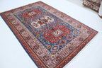5x7 Blue Super Kazak Geometric Area Rug | Handmade Wool & Cotton Rug