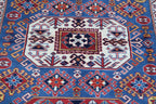 5x7 Blue Super Kazak Geometric Area Rug | Handmade Wool & Cotton Rug
