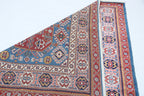 5x7 Blue Super Kazak Geometric Area Rug | Handmade Wool & Cotton Rug