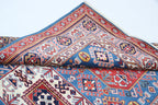 5x7 Blue Super Kazak Geometric Area Rug | Handmade Wool & Cotton Rug