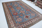 7x10 Blue Super Kazak Geometric Area Rug | Handmade Wool & Cotton Rug