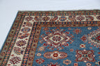 7x10 Blue Super Kazak Geometric Area Rug | Handmade Wool & Cotton Rug