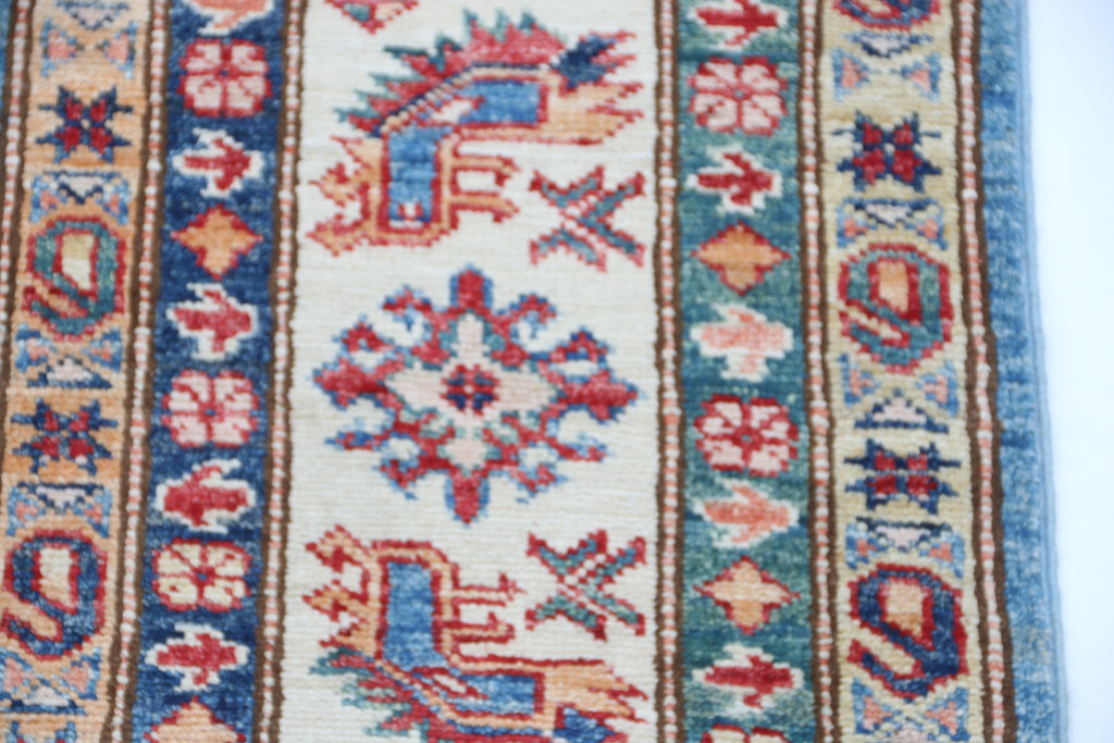 7x10 Blue Super Kazak Geometric Area Rug | Handmade Wool & Cotton Rug