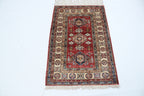 2.5x4 Red Super Kazak Geometric Area Rug | Handmade Wool & Cotton Rug