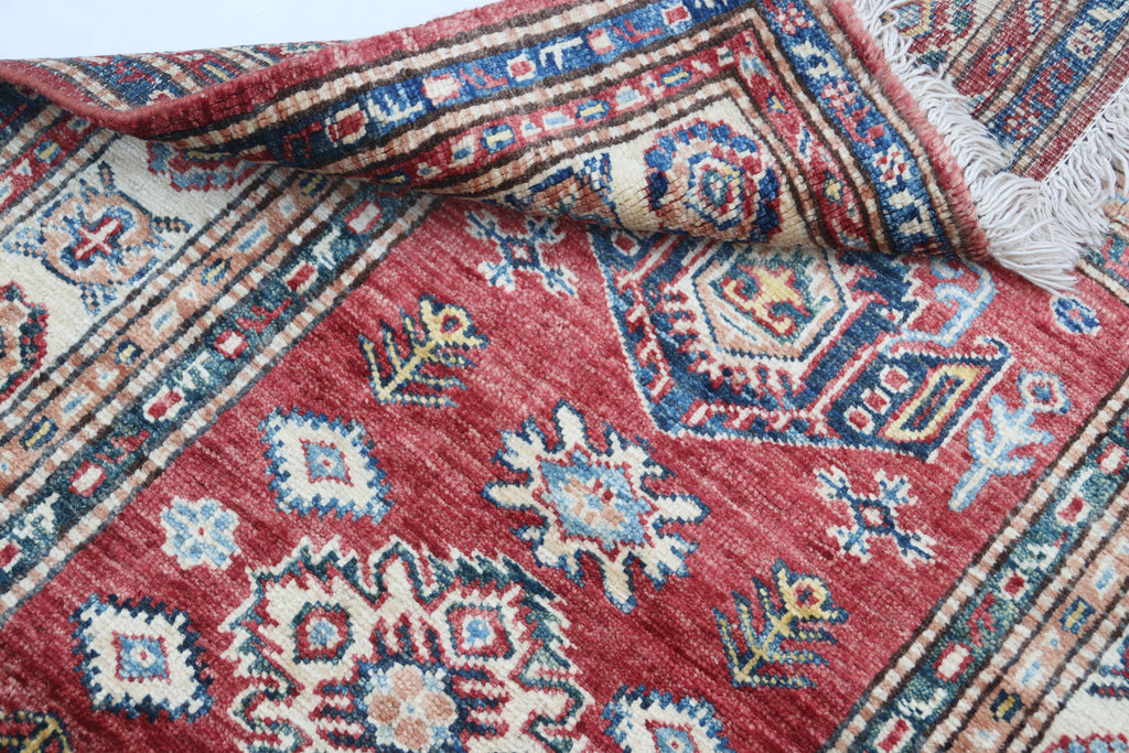 2.5x4 Red Super Kazak Geometric Area Rug | Handmade Wool & Cotton Rug