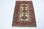 2.5x4 Beige Super Kazak Geometric Area Rug | Handmade Wool & Cotton Rug