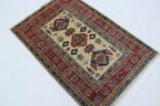 2.5x4 Beige Super Kazak Geometric Area Rug | Handmade Wool & Cotton Rug