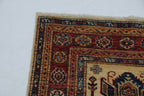 2.5x4 Beige Super Kazak Geometric Area Rug | Handmade Wool & Cotton Rug