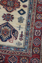 2.5x4 Beige Super Kazak Geometric Area Rug | Handmade Wool & Cotton Rug