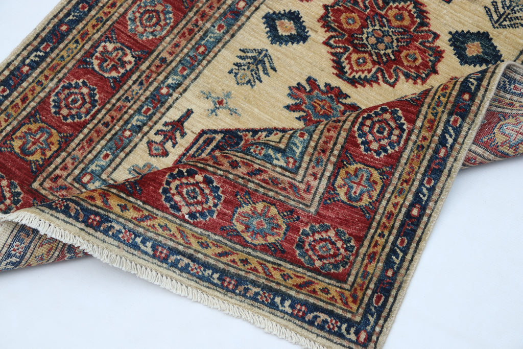 2.5x4 Beige Super Kazak Geometric Area Rug | Handmade Wool & Cotton Rug
