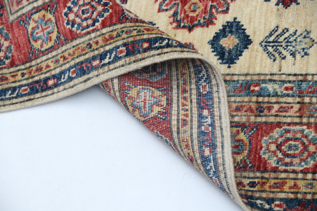 2.5x4 Beige Super Kazak Geometric Area Rug | Handmade Wool & Cotton Rug