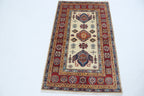 2.5x4 Beige Super Kazak Geometric Area Rug | Handmade Wool & Cotton Rug