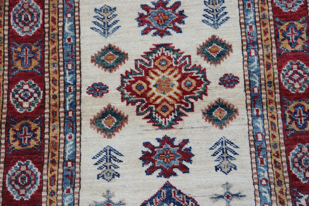 2.5x4 Beige Super Kazak Geometric Area Rug | Handmade Wool & Cotton Rug