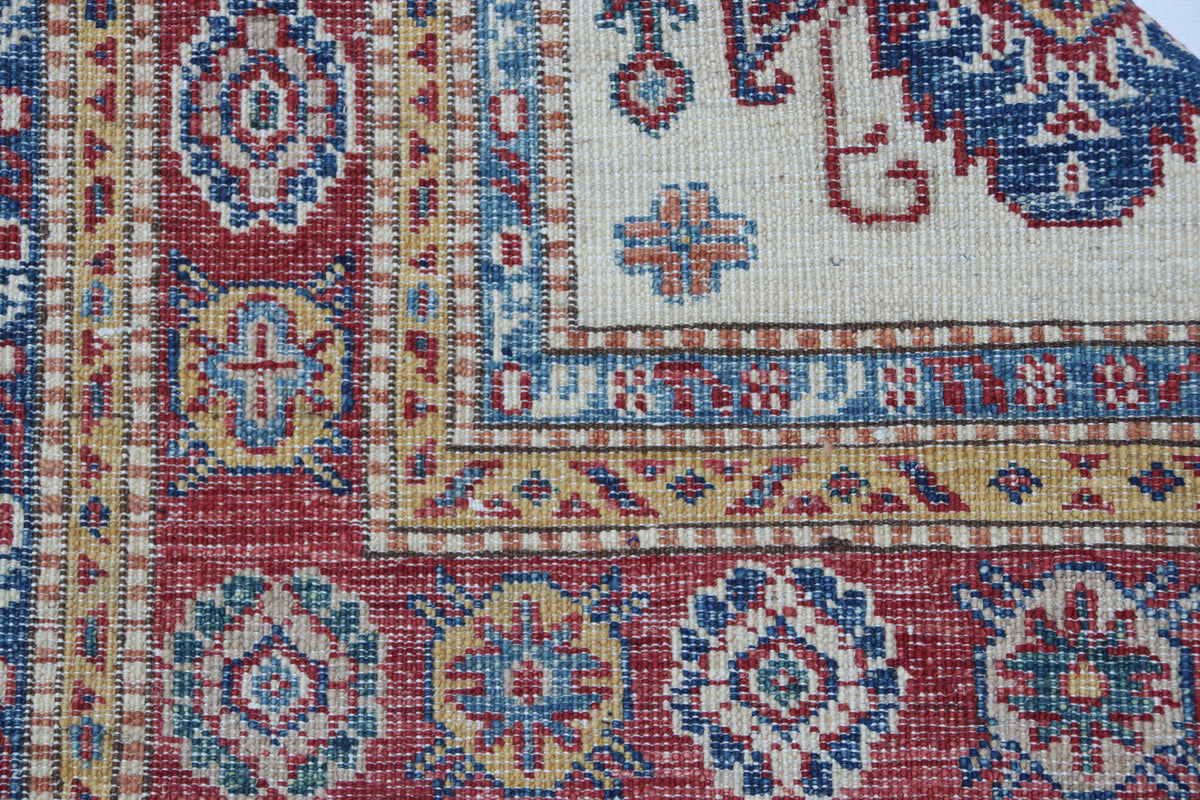 2.5x4 Beige Super Kazak Geometric Area Rug | Handmade Wool & Cotton Rug
