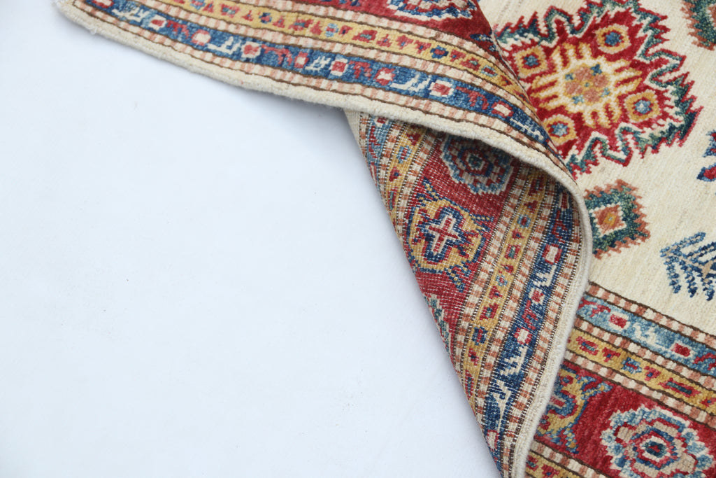 2.5x4 Beige Super Kazak Geometric Area Rug | Handmade Wool & Cotton Rug