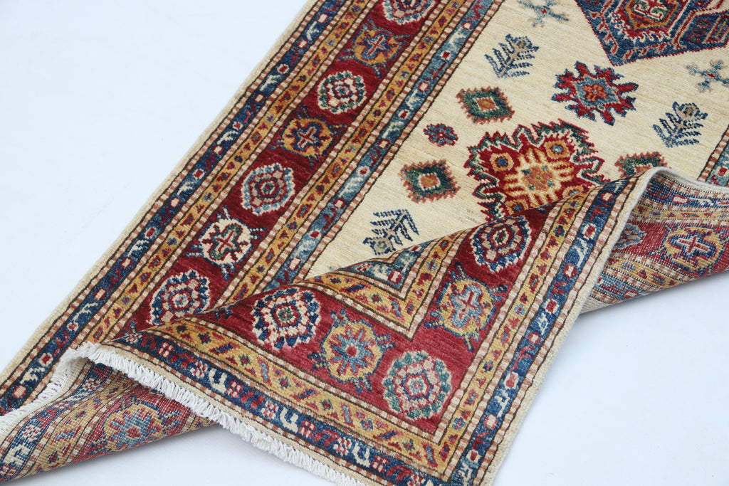 2.5x4 Beige Super Kazak Geometric Area Rug | Handmade Wool & Cotton Rug