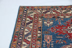 5x6.5 Blue Super Kazak Geometric Area Rug | Handmade Wool & Cotton Rug
