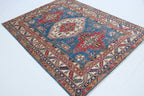 5x6.5 Blue Super Kazak Geometric Area Rug | Handmade Wool & Cotton Rug