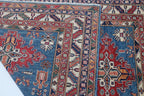 5x6.5 Blue Super Kazak Geometric Area Rug | Handmade Wool & Cotton Rug