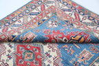 5x6.5 Blue Super Kazak Geometric Area Rug | Handmade Wool & Cotton Rug