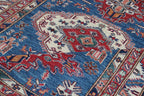 5x6.5 Blue Super Kazak Geometric Area Rug | Handmade Wool & Cotton Rug