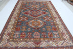 7x10 Gray Super Kazak Geometric Area Rug | Handmade Wool & Cotton Rug