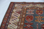 7x10 Gray Super Kazak Geometric Area Rug | Handmade Wool & Cotton Rug