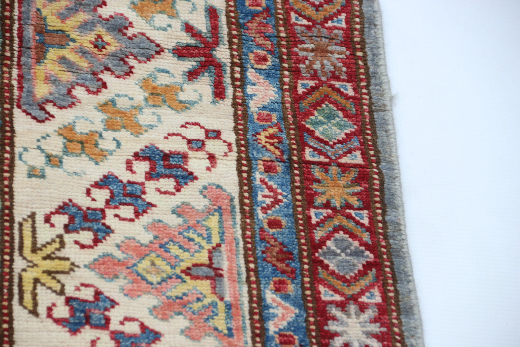 7x10 Gray Super Kazak Geometric Area Rug | Handmade Wool & Cotton Rug
