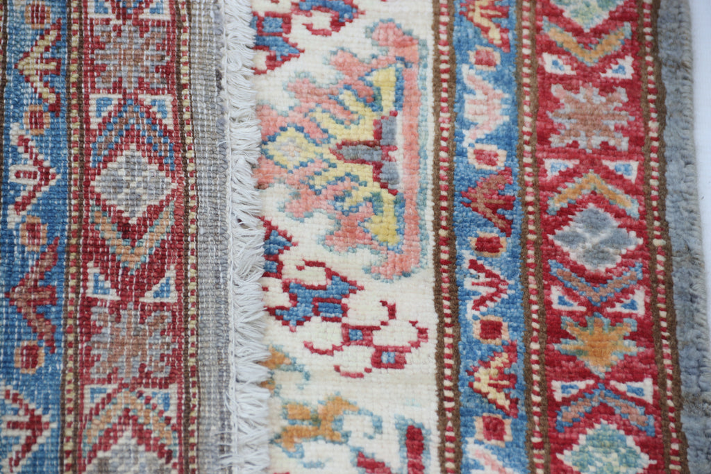 7x10 Gray Super Kazak Geometric Area Rug | Handmade Wool & Cotton Rug