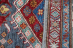 7x10 Gray Super Kazak Geometric Area Rug | Handmade Wool & Cotton Rug