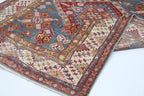 7x10 Gray Super Kazak Geometric Area Rug | Handmade Wool & Cotton Rug
