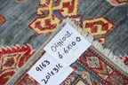 7x10 Gray Super Kazak Geometric Area Rug | Handmade Wool & Cotton Rug