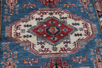 5x7 Blue Super Kazak Geometric Handmade Cotton & Wool Rug | Premium Luxury Area Rug