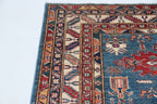 5x7 Blue Super Kazak Geometric Handmade Cotton & Wool Rug | Premium Luxury Area Rug