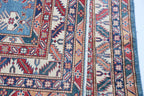 5x7 Blue Super Kazak Geometric Handmade Cotton & Wool Rug | Premium Luxury Area Rug