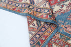 5x7 Blue Super Kazak Geometric Handmade Cotton & Wool Rug | Premium Luxury Area Rug