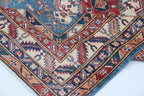 5x7 Blue Super Kazak Geometric Handmade Cotton & Wool Rug | Premium Luxury Area Rug