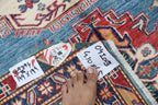 5x7 Blue Super Kazak Geometric Handmade Cotton & Wool Rug | Premium Luxury Area Rug
