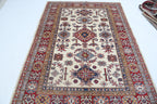 5x7 Beige Super Kazak Geometric Handmade Cotton & Wool Rug | Premium Luxury Area Rug