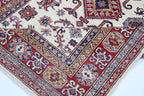 5x7 Beige Super Kazak Geometric Handmade Cotton & Wool Rug | Premium Luxury Area Rug