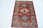 2.5x4 Red Super Kazak Geometric Area Rug | Handmade Wool & Cotton Rug