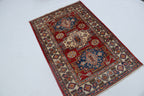 2.5x4 Red Super Kazak Geometric Area Rug | Handmade Wool & Cotton Rug