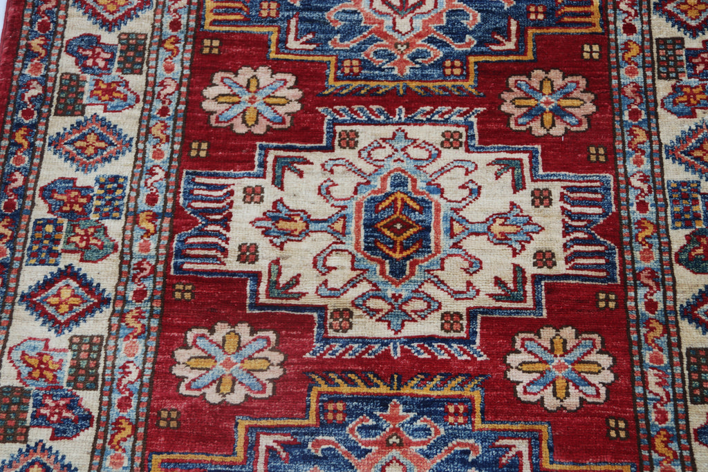 2.5x4 Red Super Kazak Geometric Area Rug | Handmade Wool & Cotton Rug