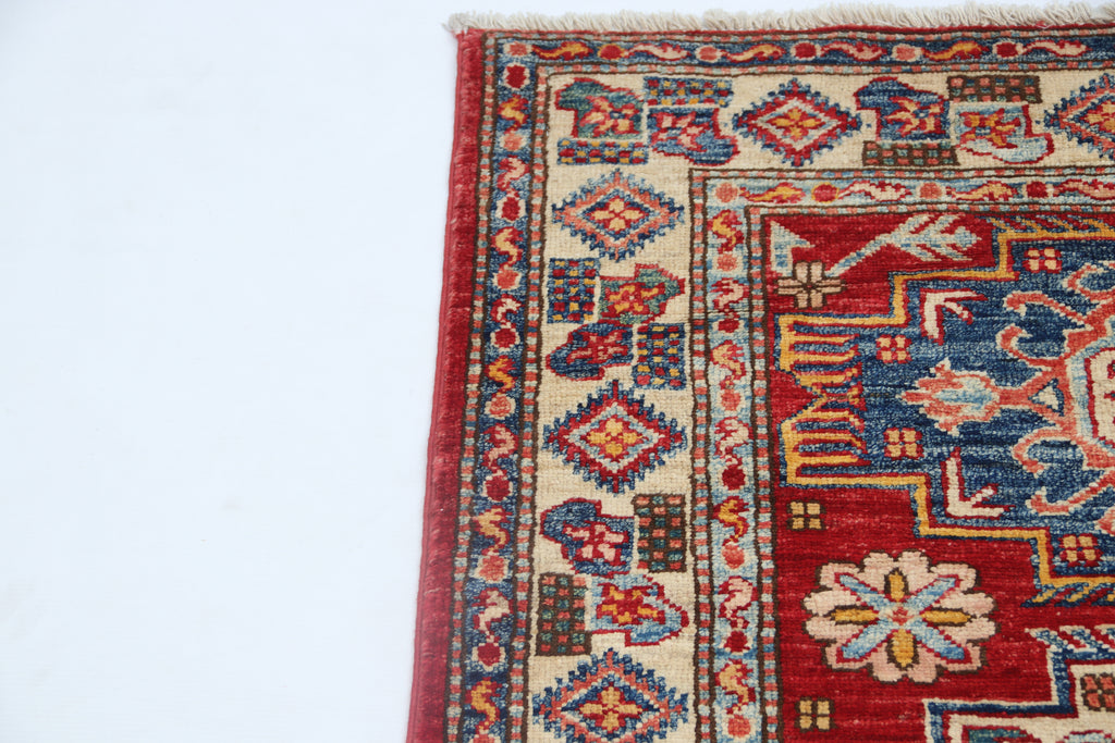 2.5x4 Red Super Kazak Geometric Area Rug | Handmade Wool & Cotton Rug