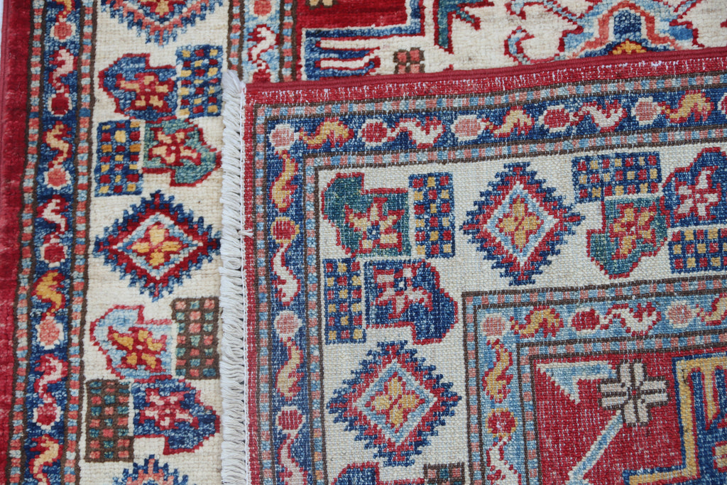 2.5x4 Red Super Kazak Geometric Area Rug | Handmade Wool & Cotton Rug