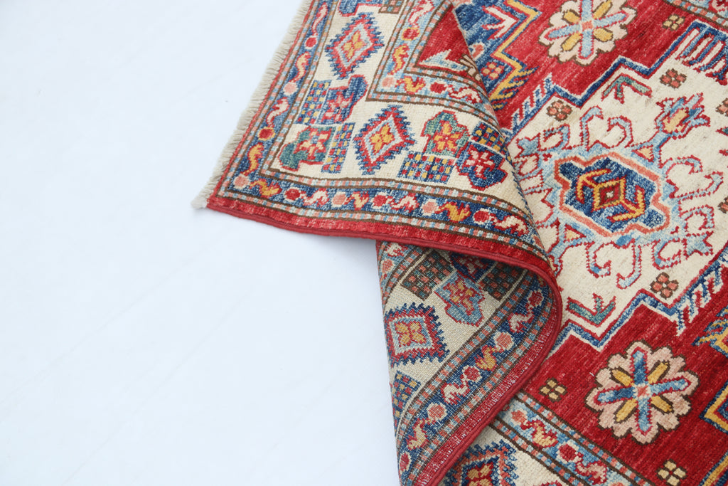 2.5x4 Red Super Kazak Geometric Area Rug | Handmade Wool & Cotton Rug