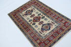 2.5x4 Beige Super Kazak Geometric Area Rug | Handmade Wool & Cotton Rug