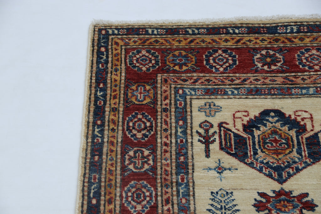 2.5x4 Beige Super Kazak Geometric Area Rug | Handmade Wool & Cotton Rug