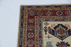 2.5x4 Beige Super Kazak Geometric Area Rug | Handmade Wool & Cotton Rug