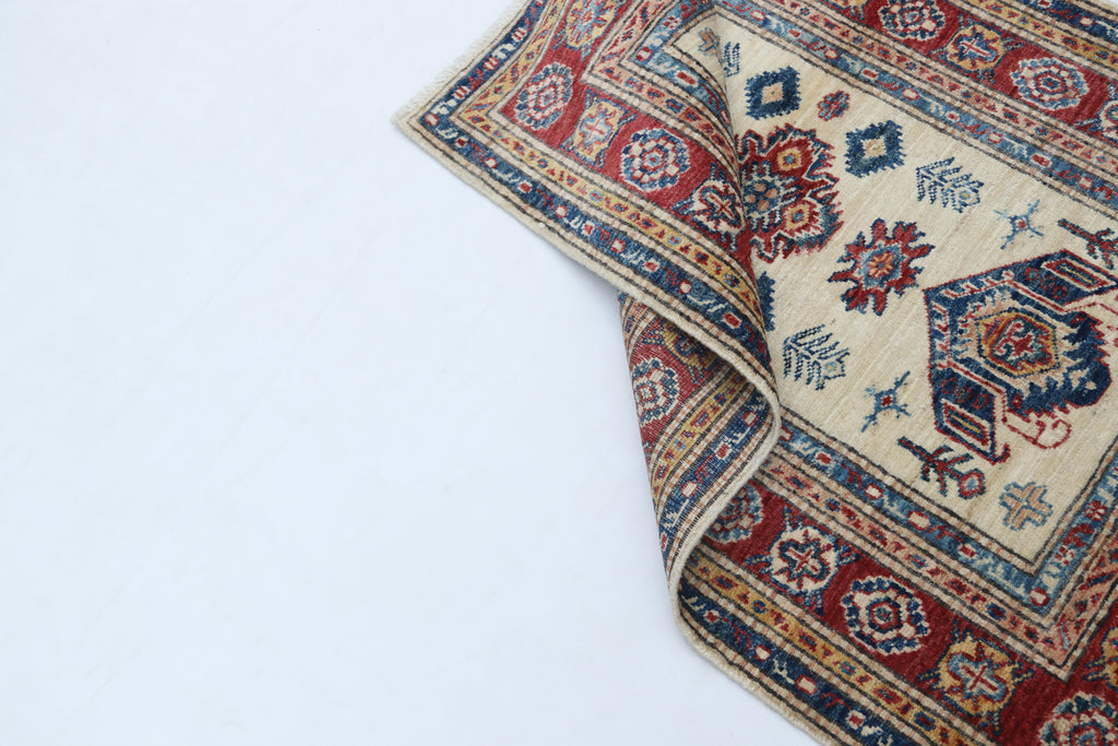 2.5x4 Beige Super Kazak Geometric Area Rug | Handmade Wool & Cotton Rug